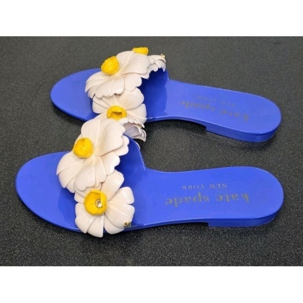Kate Spade New York Jaylee Flat Slide Sandal Blue Flowers Woman 8/38 Jelly‎ Core